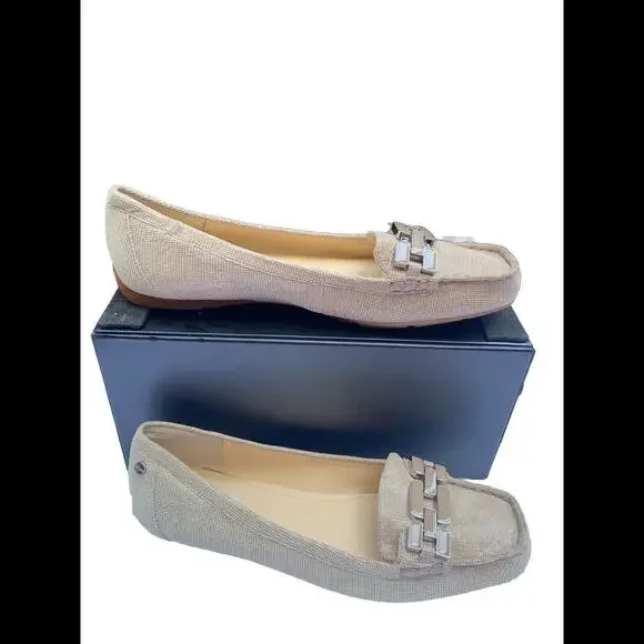 Calvin Klein Women's Size 9 Shoes Ricki Mini Square Chain Toe Slip On Flats Tan - Picture 2 of 14